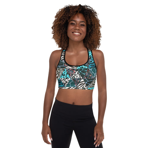 Blue Animal Print Padded Sports Bra