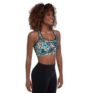 Blue Animal Print Padded Sports Bra