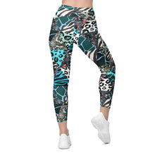 Load image into Gallery viewer, Blue Animal Print Crossover Leggings with Pockets