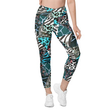 Load image into Gallery viewer, Blue Animal Print Crossover Leggings with Pockets