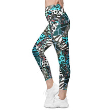 Load image into Gallery viewer, Blue Animal Print Crossover Leggings with Pockets