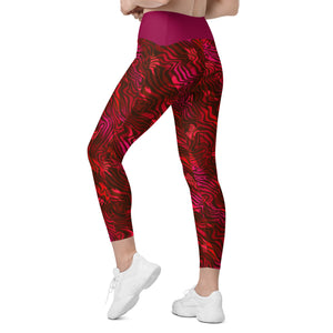 Be Happy Wine Crossover Leggings with Pockets - Happiness Looks Beautiful