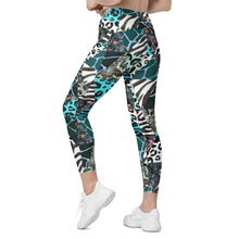 Load image into Gallery viewer, Blue Animal Print Crossover Leggings with Pockets