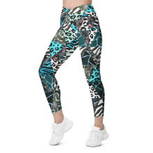 Load image into Gallery viewer, Blue Animal Print Crossover Leggings with Pockets