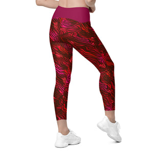 Be Happy Wine Crossover Leggings with Pockets - Happiness Looks Beautiful