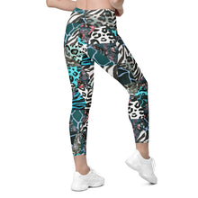 Load image into Gallery viewer, Blue Animal Print Crossover Leggings with Pockets