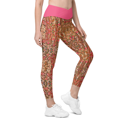 Pink Prairie Crossover Leggings with Pockets - Happiness Looks Beautiful