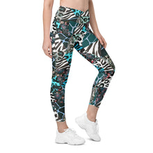 Load image into Gallery viewer, Blue Animal Print Crossover Leggings with Pockets