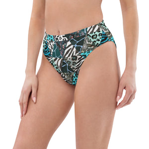 Blue Animal Print Recycled High-Waisted Bikini Bottom