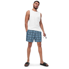 Load image into Gallery viewer, Blue Tribal Men&#39;s Swim Trunks - Happiness Looks Beautiful