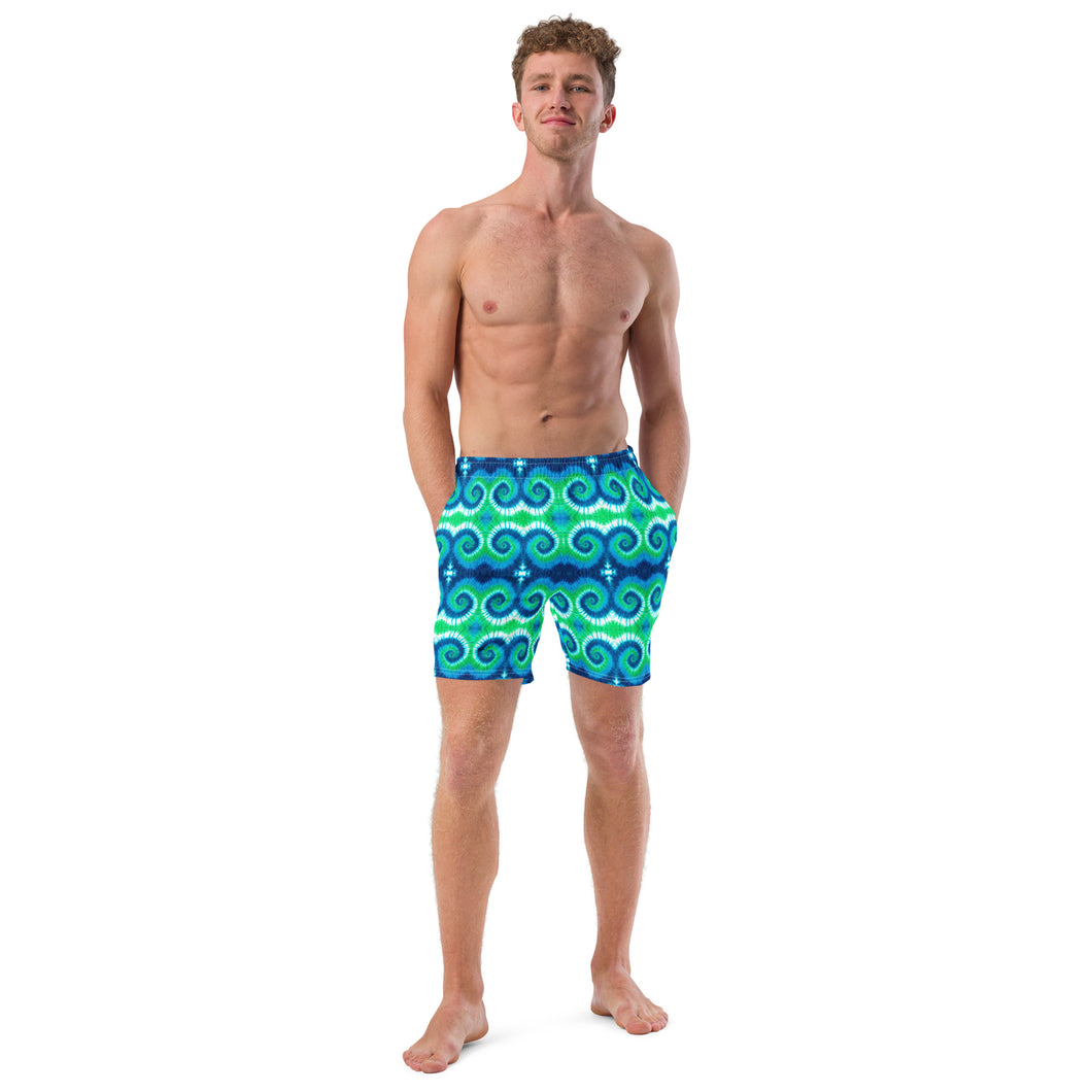 Tie Dye Waves Men's Swim Trunks - Happiness Looks Beautiful