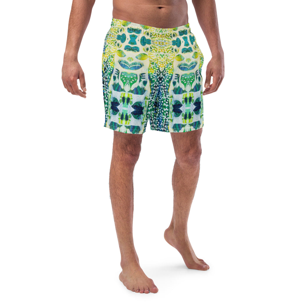 Blue and Yellow Men's Swim Trunks - Happiness Looks Beautiful