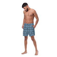 Load image into Gallery viewer, Blue Tribal Men&#39;s Swim Trunks - Happiness Looks Beautiful