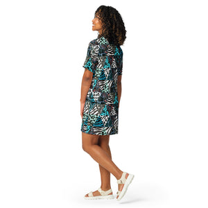 Blue Animal Print T-shirt Dress