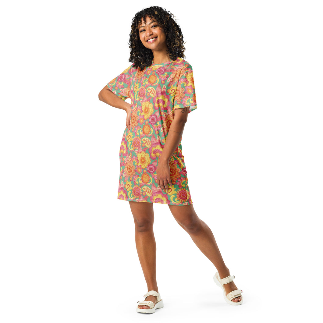 Frolicking Floral T-shirt Dress