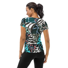 Load image into Gallery viewer, Blue Animal Print Women&#39;s Athletic T-shirt