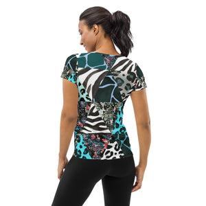 Blue Animal Print Women's Athletic T-shirt