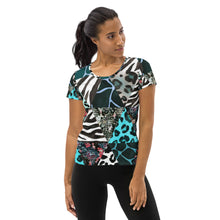 Load image into Gallery viewer, Blue Animal Print Women&#39;s Athletic T-shirt