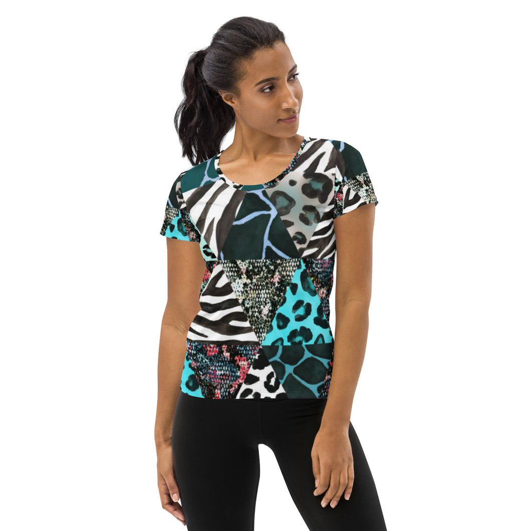 Blue Animal Print Women's Athletic T-shirt