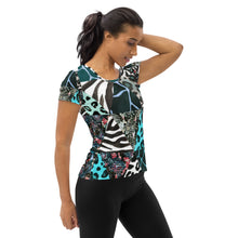 Load image into Gallery viewer, Blue Animal Print Women&#39;s Athletic T-shirt