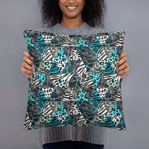 Blue Animal Print Pillow - Happiness Looks Beautiful