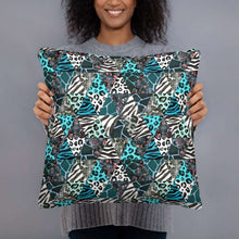 Load image into Gallery viewer, Blue Animal Print Pillow - Happiness Looks Beautiful