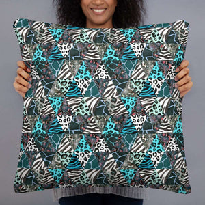 Blue Animal Print Pillow - Happiness Looks Beautiful