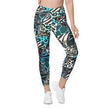 Load image into Gallery viewer, Blue Animal Print Crossover Leggings with Pockets - Happiness Looks Beautiful