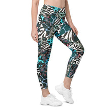 Load image into Gallery viewer, Blue Animal Print Crossover Leggings with Pockets - Happiness Looks Beautiful