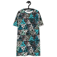 Load image into Gallery viewer, Blue Animal Print T-shirt Dress - Happiness Looks Beautiful