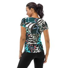 Load image into Gallery viewer, Blue Animal Print Women&#39;s Athletic T-shirt - Happiness Looks Beautiful