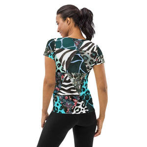 Blue Animal Print Women's Athletic T-shirt - Happiness Looks Beautiful