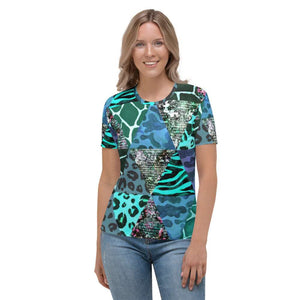 Blue Animal Print Women's T-shirt - Happiness Looks Beautiful