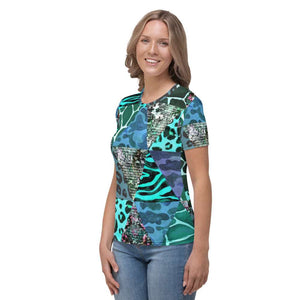 Blue Animal Print Women's T-shirt - Happiness Looks Beautiful