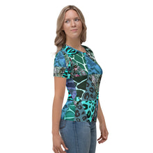 Load image into Gallery viewer, Blue Animal Print Women&#39;s T-shirt - Happiness Looks Beautiful