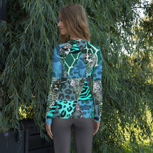 Load image into Gallery viewer, Blue Animal Print Women&#39;s Rash Guard - Happiness Looks Beautiful