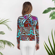 Load image into Gallery viewer, Animal Print Youth Rash Guard - Happiness Looks Beautiful