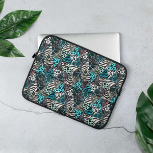 Blue Animal Print Laptop Sleeve - Happiness Looks Beautiful