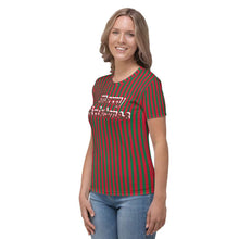 Load image into Gallery viewer, Green and Red Striped Merry Christmas T-shirt - Happiness Looks Beautiful