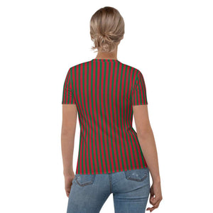 Green and Red Striped Merry Christmas T-shirt - Happiness Looks Beautiful