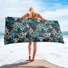 Load image into Gallery viewer, Blue Animal Print Towel - Happiness Looks Beautiful